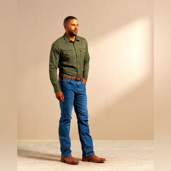 TECOVAS Ranch Wear Straight Leg Medium Wash Denim Jeans 30x32 Frayed Hem - Picture 1 of 7